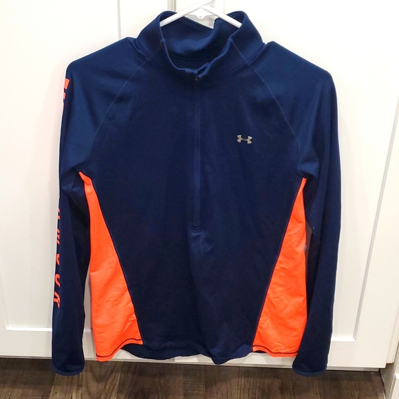 Under Armour Tops - EUC Under Armour Fitted Coldgear Quarter Zip - Navy and Coral